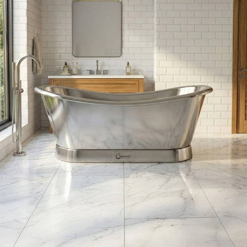 Coppersmith Creations Slanting Base Stainless Steel Bathtub (1 size, Full Steel) - Brand New Bathrooms