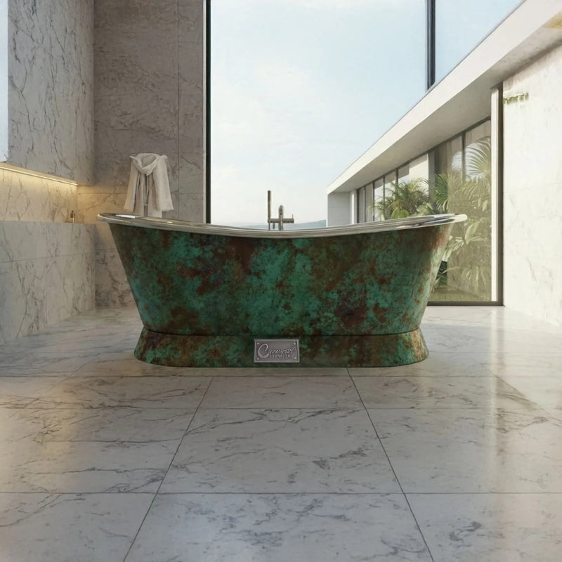 Coppersmith Creations Slanting Base Stainless Steel Bathtub (1 size, Weathered Patina) - Brand New Bathrooms