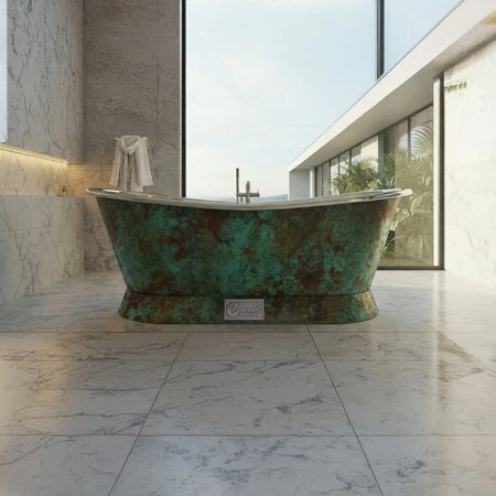 Coppersmith Creations Slanting Base Stainless Steel Bathtub (1 size, Weathered Patina) - Brand New Bathrooms