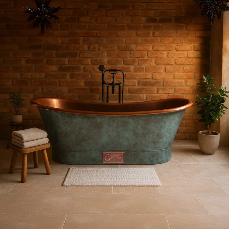 Coppersmith Creations Straight Base Copper Bathtub (1 size, Blue Green) - Brand New Bathrooms