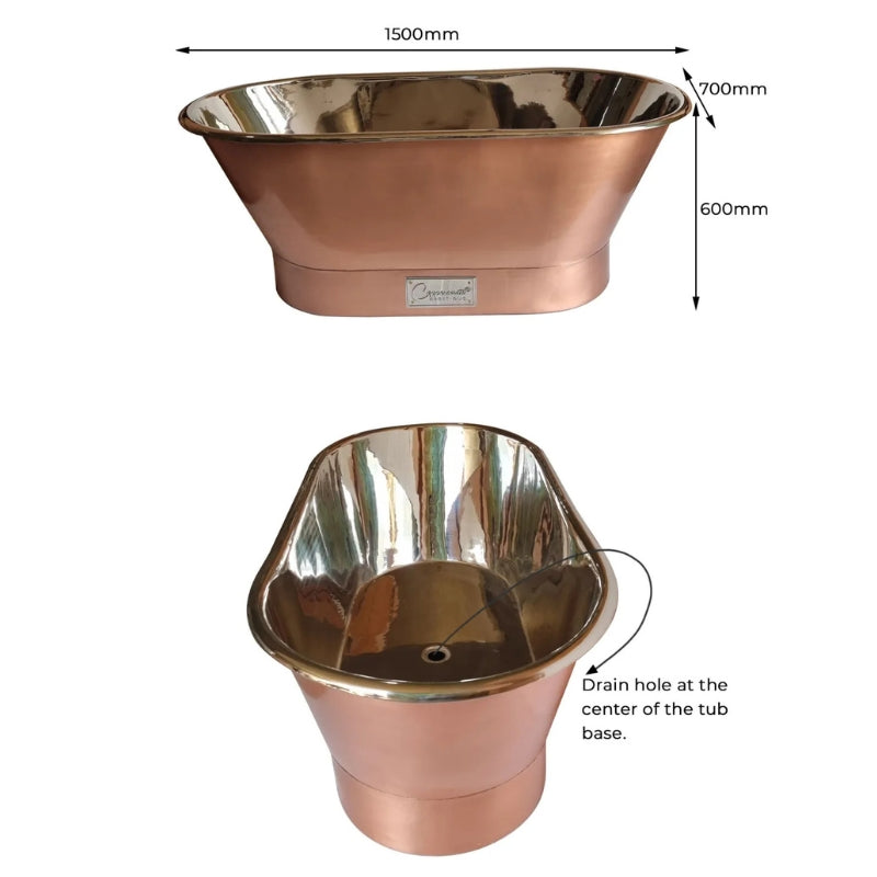 Coppersmith Creations Straight Base Copper Bathtub (1 size, Brushed Copper Exterior, Polished Nickel Interior) - Brand New Bathrooms