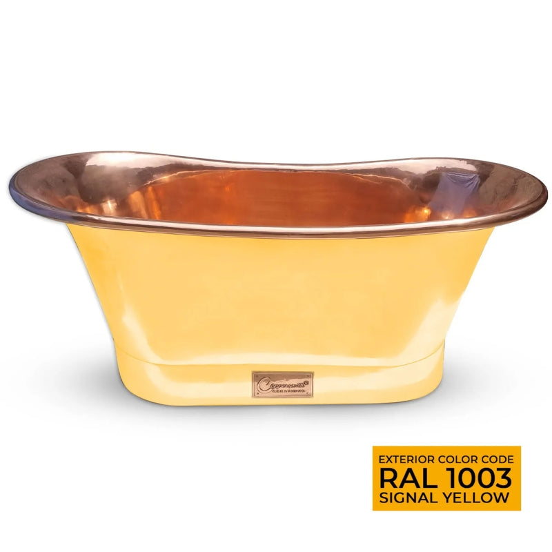Coppersmith Creations Straight Base Copper Bathtub (1 size, Polished Copper Interior, Signal Yellow Exterior) - Brand New Bathrooms