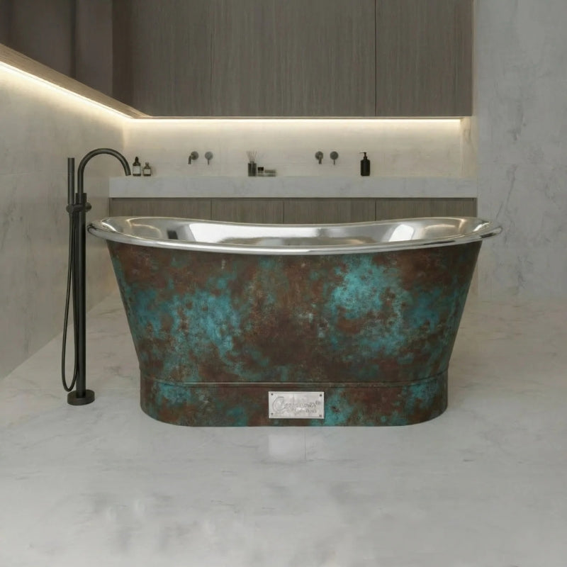 Coppersmith Creations Straight Base Stainless Steel Bathtub (1 size, Weathered Patina Exterior) - Brand New Bathrooms