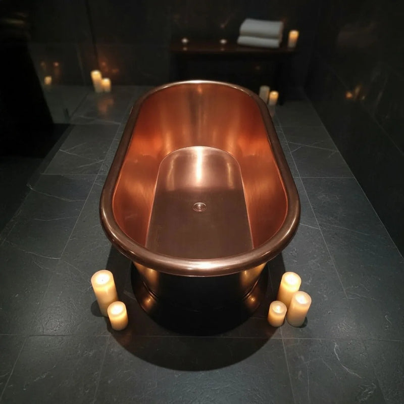 Coppersmith Creations Pedestal Copper Bathtub (2 sizes, Black Exterior, Polished Copper Interior) - Brand New Bathrooms