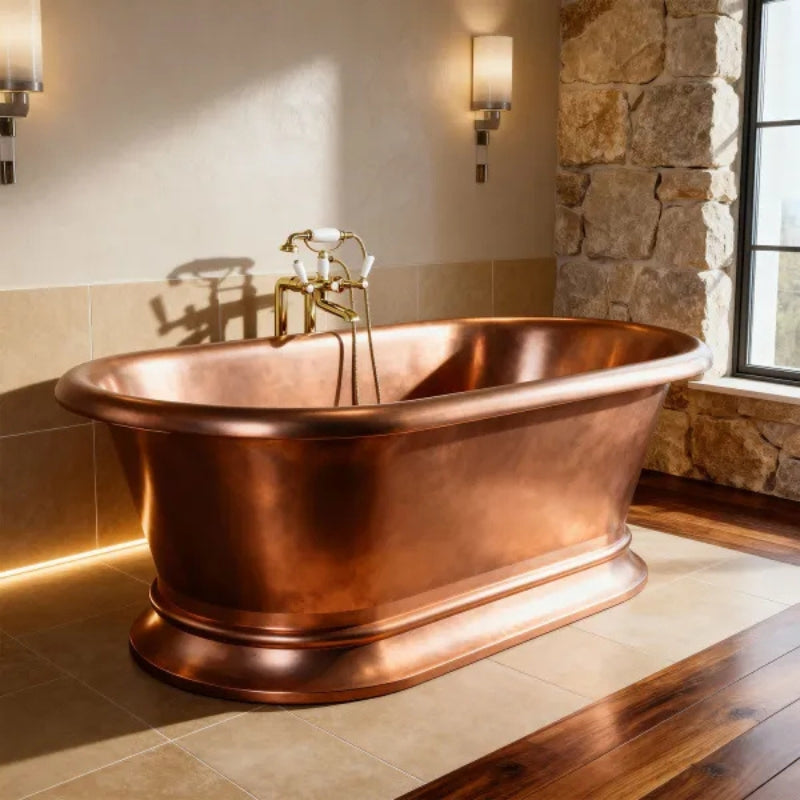 Coppersmith Creations Pedestal Copper Bathtub (2 sizes, Antique Copper) - Brand New Bathrooms