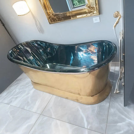 Coppersmith Creations Slanting Base Brass Bathtub (1 size, Nickel Plated Interior) - Brand New Bathrooms