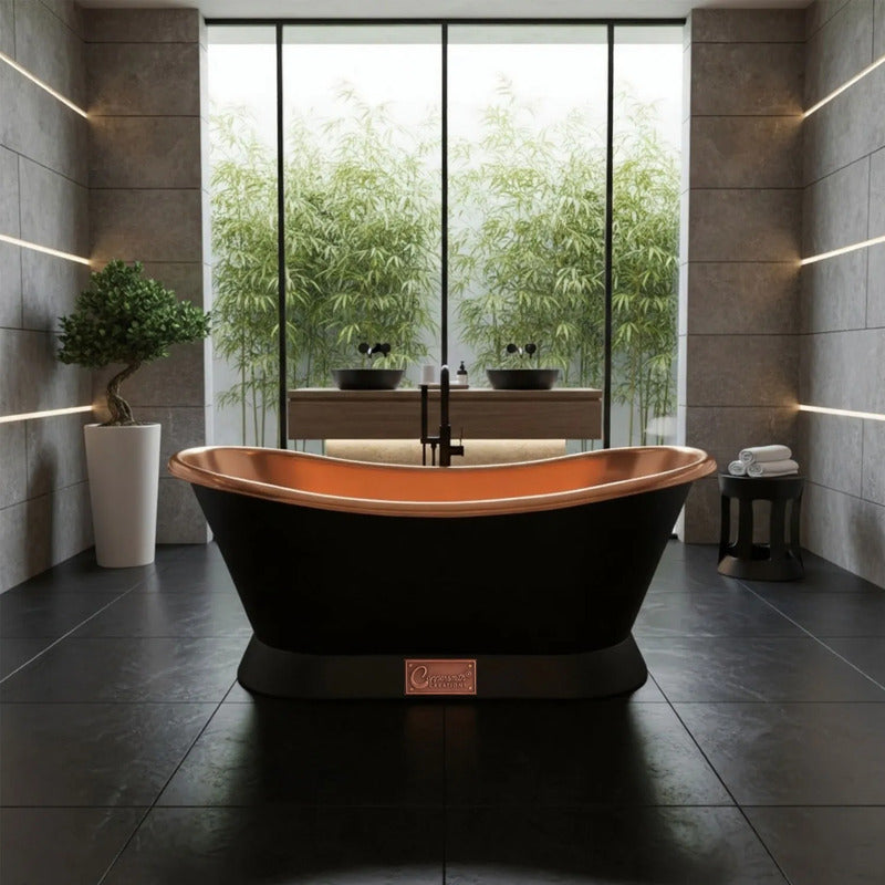 Coppersmith Creations Slanting Base Copper Bathtub with Black Base (1 size, Black Exterior) - Brand New Bathrooms