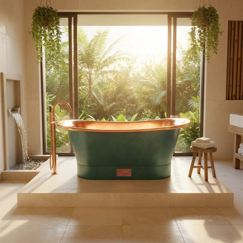 Coppersmith Creations Straight Base Copper Bathtub (1 size, Polished Copper Interior, Patina Exterior) - Brand New Bathrooms