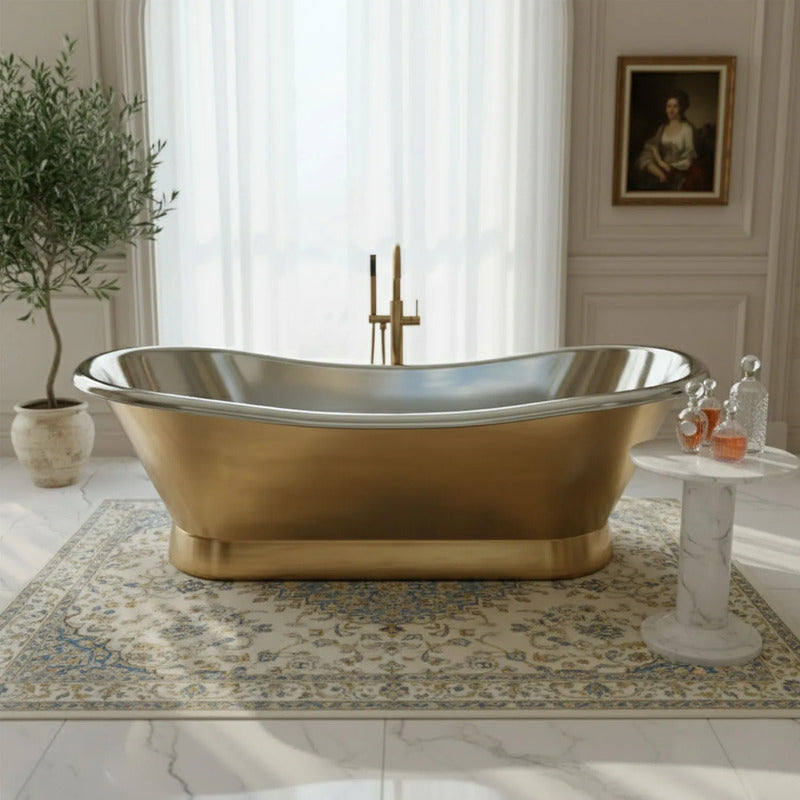 Coppersmith Creations Slanting Base Brass Bathtub (1 size, Nickel Plated Interior) - Brand New Bathrooms