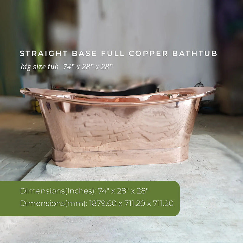 Coppersmith Creations Straight Base Large Copper Bathtub (1 size, Shiny Polished Copper) - Brand New Bathrooms