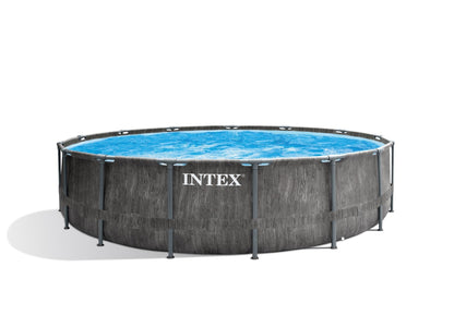 Intex 15ft x 48" Greywood Prism Frame Metal Round Above Ground Swimming Pool, Filter Pump and Accessories