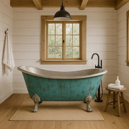 Coppersmith Creations Clawfoot Copper Verdigris Patina Exterior & Tin Interior Single Slipper Bathtub  (1 Size, Patina) - Brand New Bathrooms