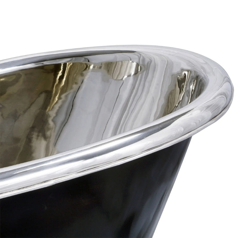 Coppersmith Creations Dual Tone Slanting Pedestal Base Brass Bathtub (1 size, Nickel Interior, Black Exterior) - Brand New Bathrooms