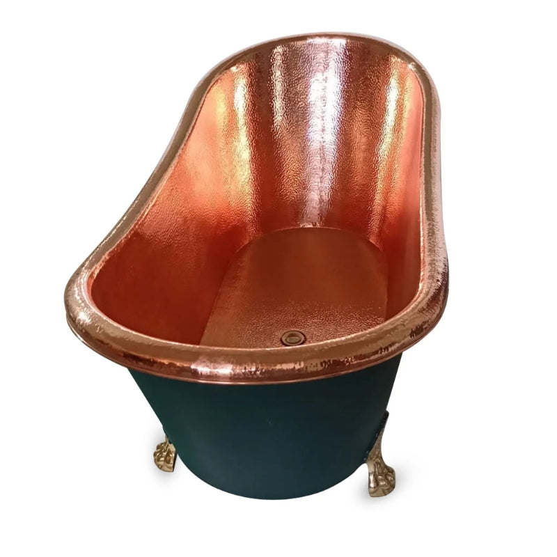 Coppersmith Creations Hammered Clawfoot Copper Bathtub (1 size, Blue Green Exterior) - Brand New Bathrooms