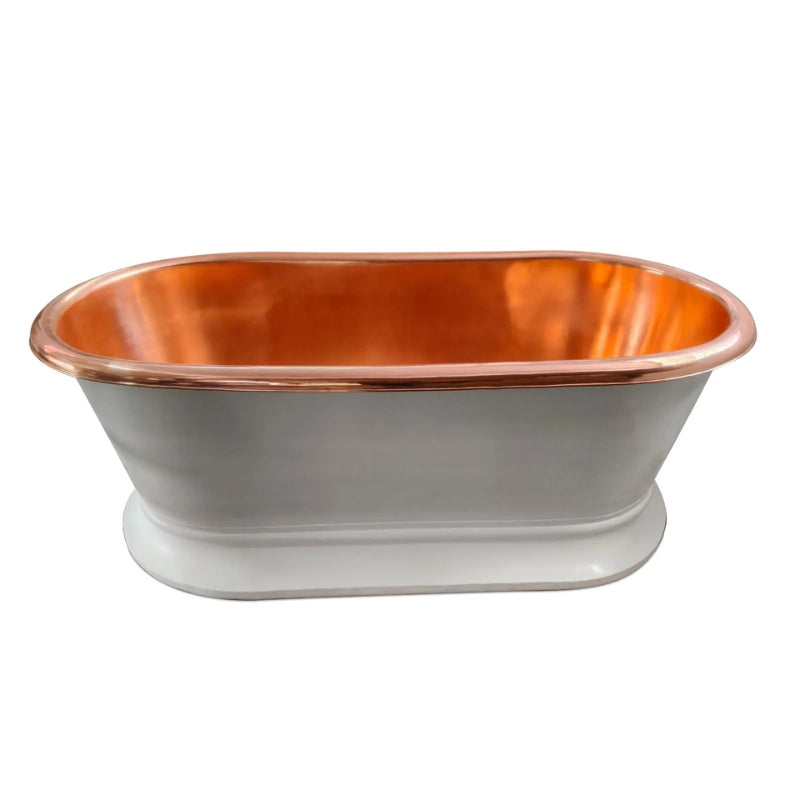 Coppersmith Creations Pedestal Copper Bathtub (2 sizes, White Powder Coated Exterior, Polished Copper Interior) - Brand New Bathrooms