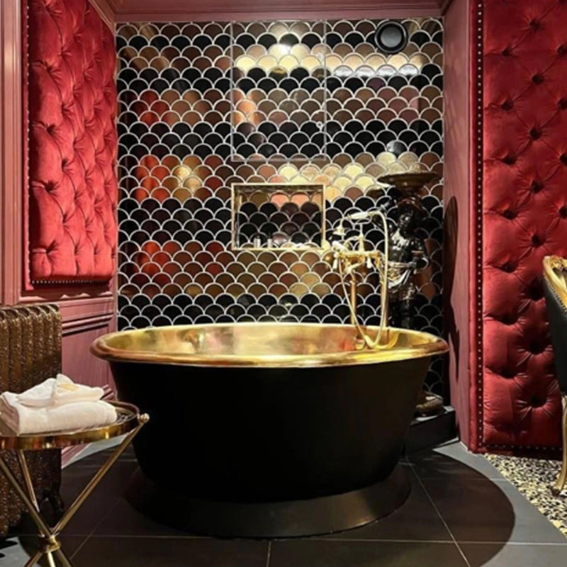 Coppersmith Creations Round Brass Bathtub (1 size, Polish Brass Interior, Matt Black Exterior) - Brand New Bathrooms