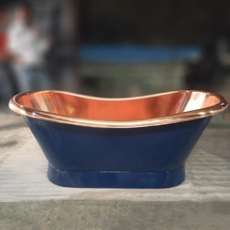Coppersmith Creations Slanting Base Copper Bathtub (1 size, Copper Interior, Night Blue Exterior) - Brand New Bathrooms