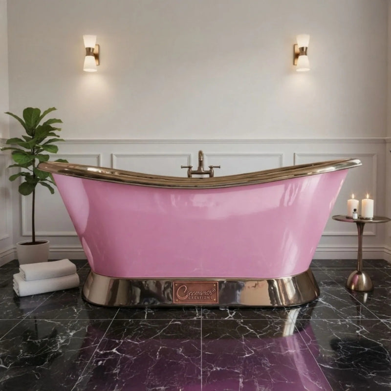 Coppersmith Creations Slanting Base Copper Bathtub (1 size, Nickel Interior, Heather Violet Exterior) - Brand New Bathrooms