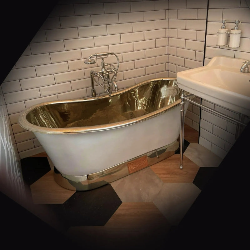 Coppersmith Creations Slanting Base Copper Bathtub (1 size, Nickel Interior, Matt White Exterior) - Brand New Bathrooms