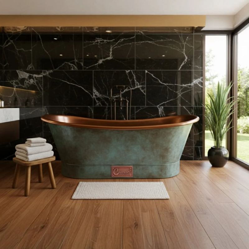 Coppersmith Creations Straight Base Copper Bathtub (1 size, Blue Green) - Brand New Bathrooms