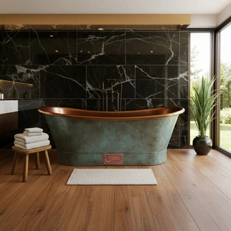 Coppersmith Creations Straight Base Copper Bathtub (1 size, Blue Green) - Brand New Bathrooms