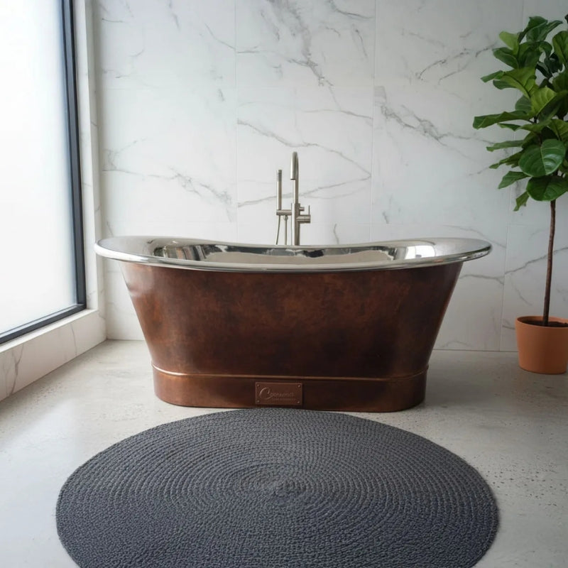 Coppersmith Creations Straight Base Copper Bathtub (1 size, Nickel Inside, Weathered Antique Copper Outside) - Brand New Bathrooms