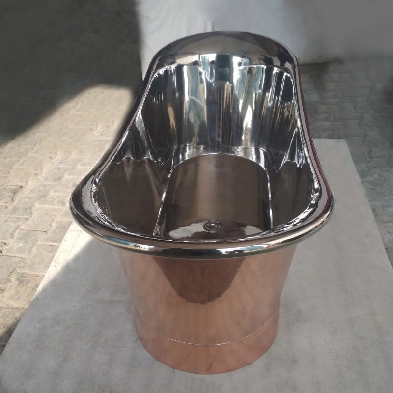 Coppersmith Creations Straight Base Copper Big Size Bathtub (1 size, Nickel Interior, Shiny Polished Copper Exterior) - Brand New Bathrooms