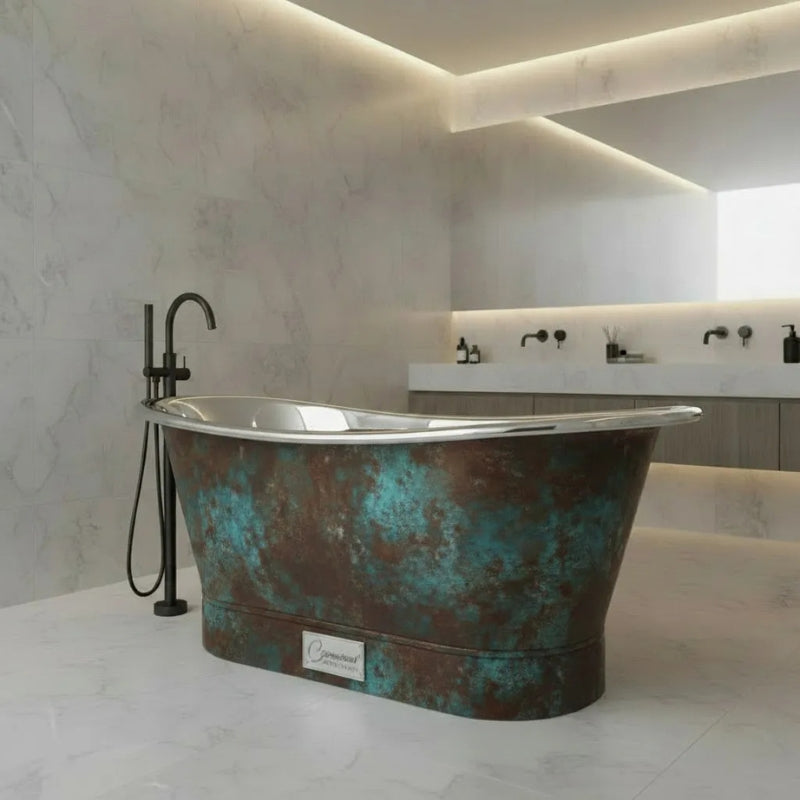 Coppersmith Creations Straight Base Stainless Steel Bathtub (1 size, Weathered Patina Exterior) - Brand New Bathrooms