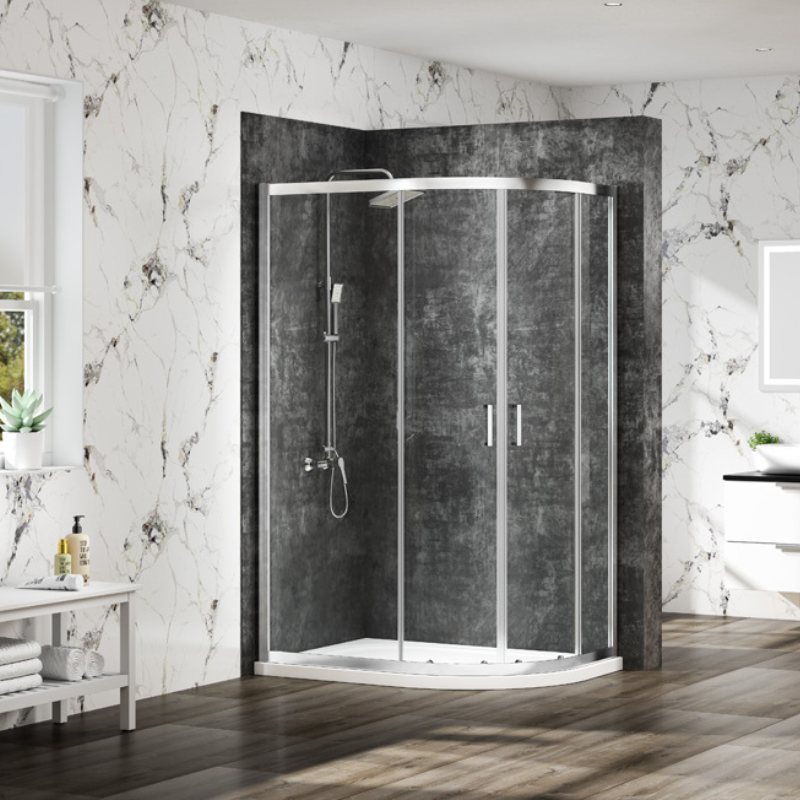 Merlyn MBOX | Double Door Offset Quadrant Shower Enclosure (5 sizes, Polished Chrome)