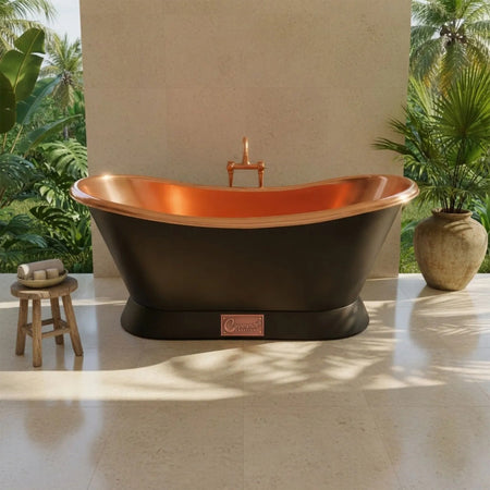 Coppersmith Creations Slanting Base Copper Bathtub with Black Base (1 size, Black Exterior) - Brand New Bathrooms