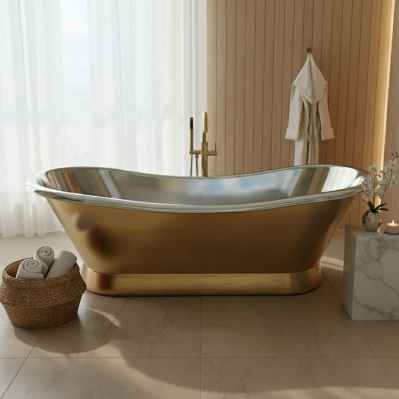 Coppersmith Creations Slanting Base Brass Bathtub (1 size, Nickel Plated Interior) - Brand New Bathrooms