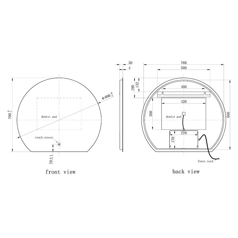 Tailored Bathrooms Olive Semi Circle LED Touch Mirror with Demister Pad (1 size) - Brand New Bathrooms