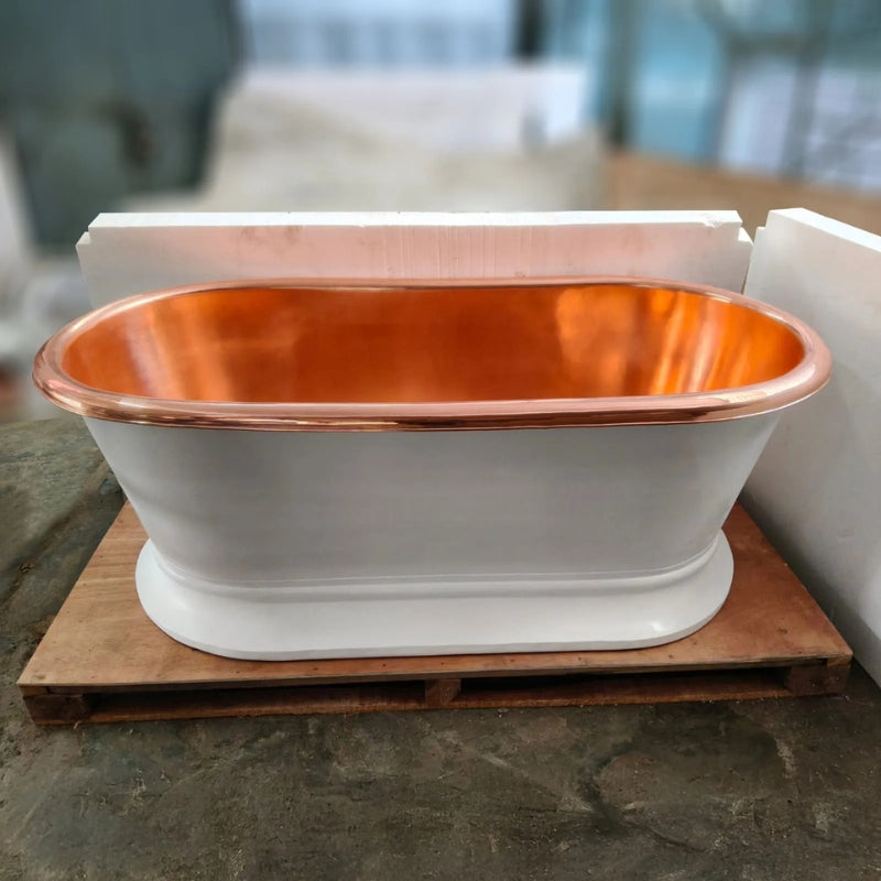 Coppersmith Creations Pedestal Copper Bathtub (2 sizes, White Powder Coated Exterior, Polished Copper Interior) - Brand New Bathrooms