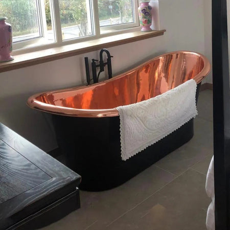 Coppersmith Creations Roll Top Copper Bathtub (1 size, Polished Copper Inside, Black Outside) - Brand New Bathrooms