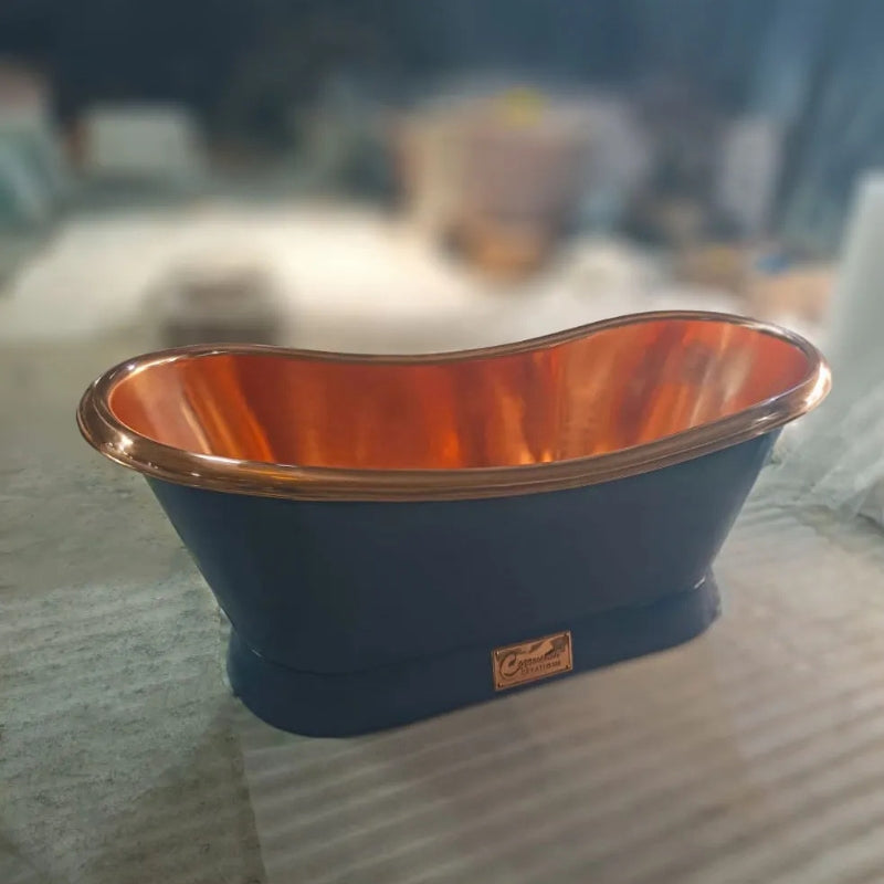 Coppersmith Creations Slanting Base Copper Bathtub (1 size, Copper Interior, Night Blue Exterior) - Brand New Bathrooms