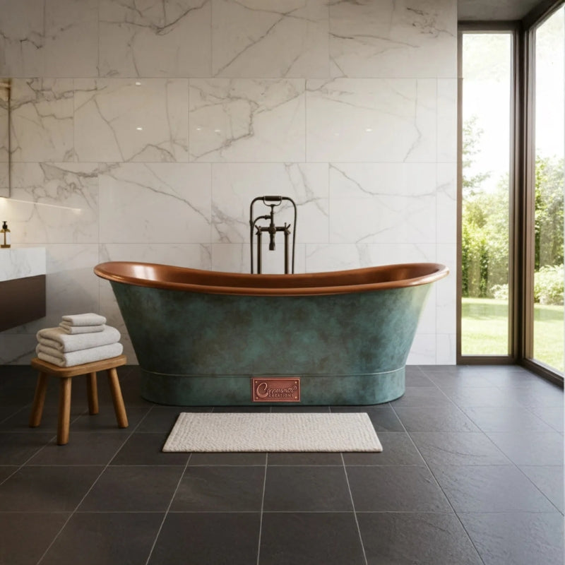 Coppersmith Creations Straight Base Copper Bathtub (1 size, Blue Green) - Brand New Bathrooms