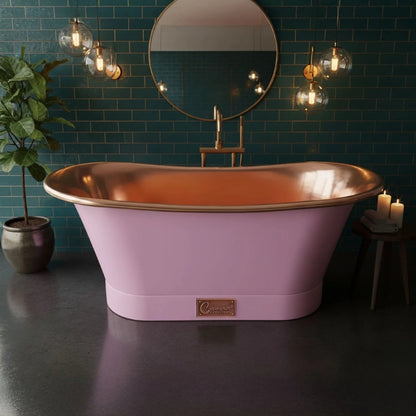 Coppersmith Creations Straight Base Copper Bathtub (1 size, Polished Copper Interior, Heather Violet Exterior) - Brand New Bathrooms