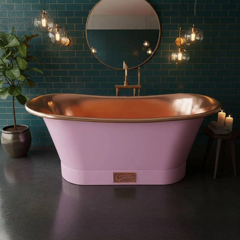 Coppersmith Creations Straight Base Copper Bathtub (1 size, Polished Copper Interior, Heather Violet Exterior) - Brand New Bathrooms