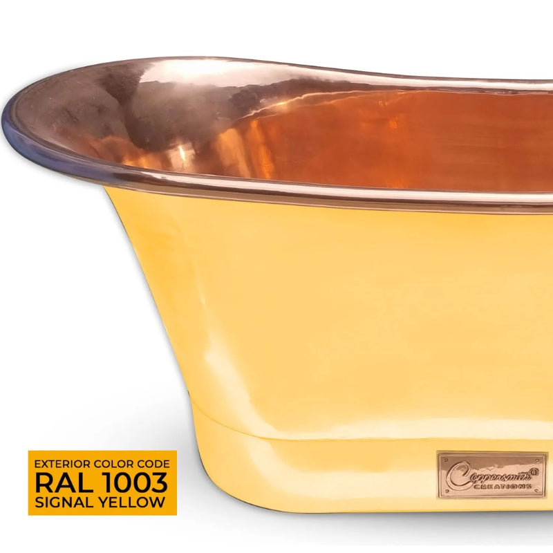 Coppersmith Creations Straight Base Copper Bathtub (1 size, Polished Copper Interior, Signal Yellow Exterior) - Brand New Bathrooms