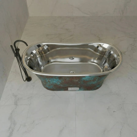 Coppersmith Creations Straight Base Stainless Steel Bathtub (1 size, Weathered Patina Exterior) - Brand New Bathrooms