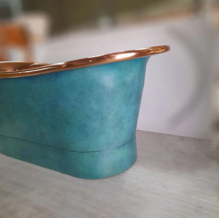 Coppersmith Creations Straight Base Copper Bathtub (1 size, Polished Copper Interior, Patina Exterior) - Brand New Bathrooms