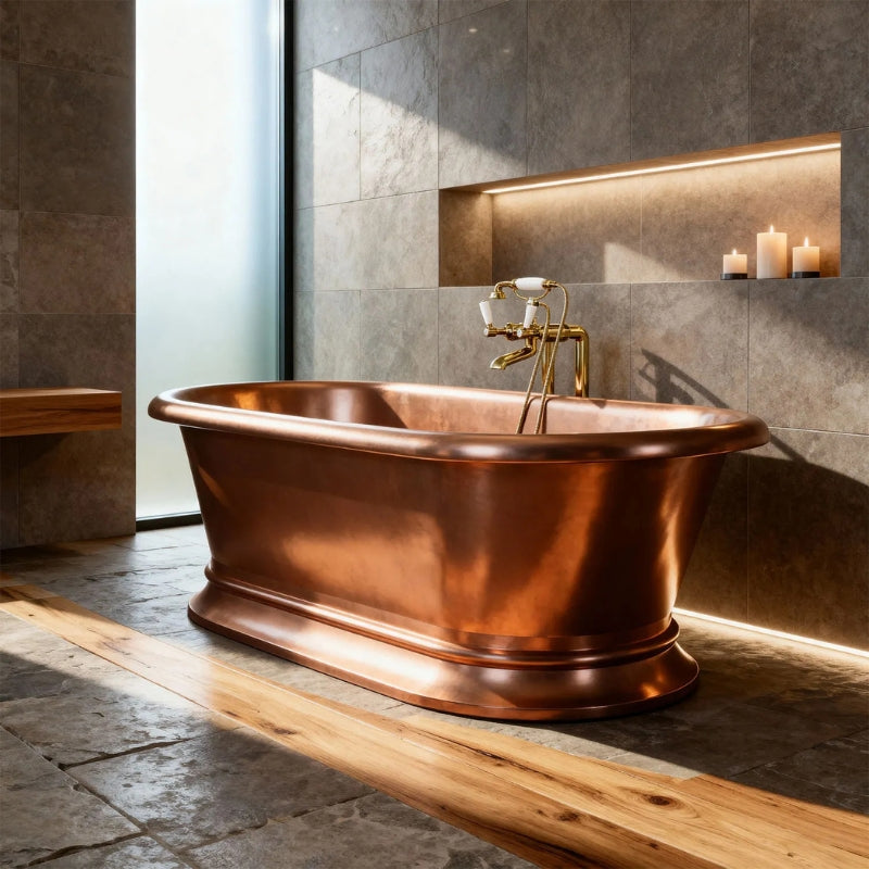 Coppersmith Creations Pedestal Copper Bathtub (2 sizes, Antique Copper) - Brand New Bathrooms