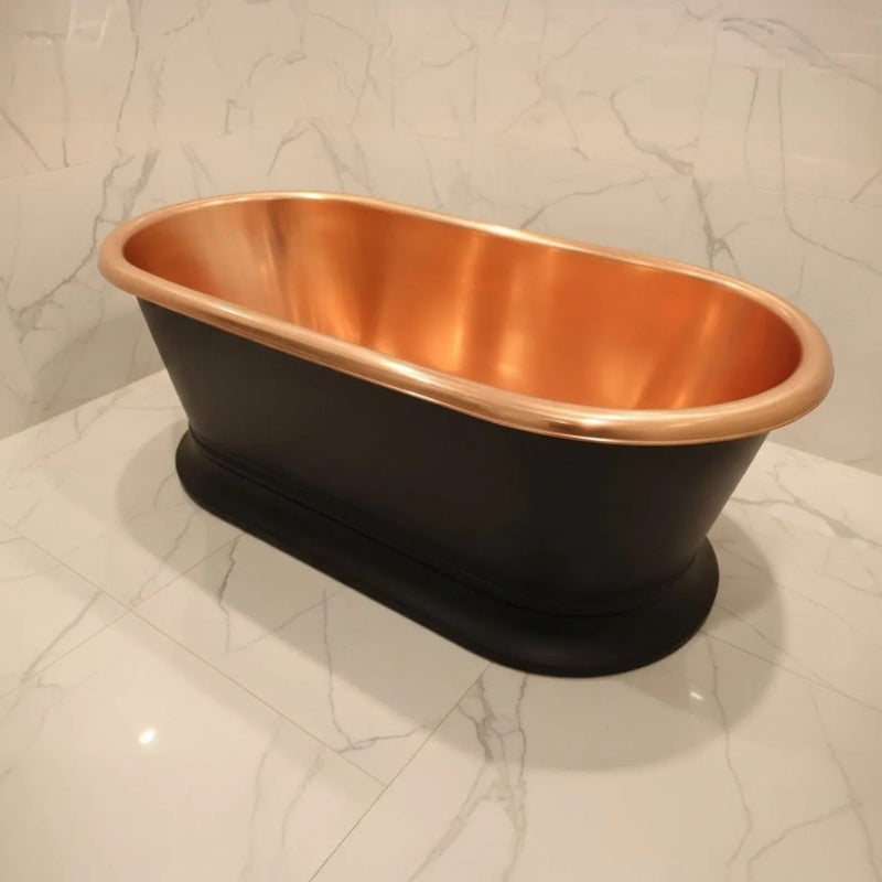 Coppersmith Creations Pedestal Copper Bathtub (2 sizes, Black Exterior, Polished Copper Interior) - Brand New Bathrooms
