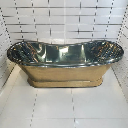 Coppersmith Creations Slanting Base Brass Bathtub (1 size, Nickel Plated Interior) - Brand New Bathrooms