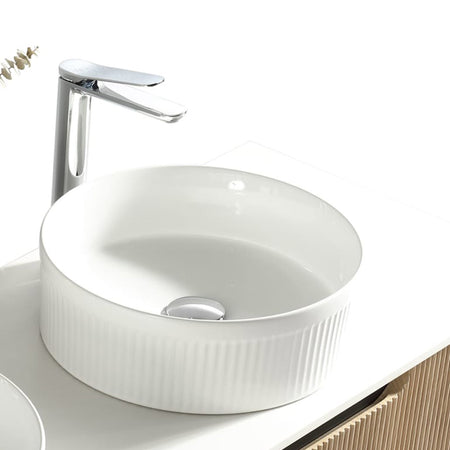 Tailored Bathrooms Flauto Fluted Round Ceramic Counter Top Basin (White) - Brand New Bathrooms