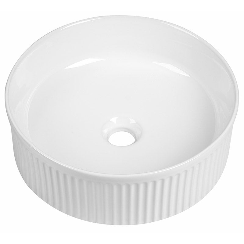 Tailored Bathrooms Flauto Fluted Round Ceramic Counter Top Basin (White) - Brand New Bathrooms