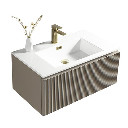 Tailored Bathrooms Flauto Fluted Wall Hung Vanity & Matte Basin (2 sizes, Soft Coffee) - Brand New Bathrooms