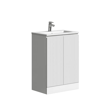 Tailored Bathrooms Plumb Essentials Double Door Floor Standing 600mm Vanity & Ceramic Basin (1 size, 2 styles, White)) - Brand New Bathrooms