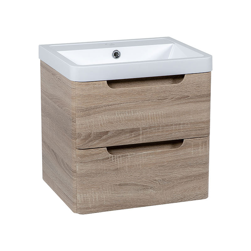 Tailored Bathrooms Monza Wall Hung Vanity Unit & Polymarble Basin (2 sizes, Country Oak) - Brand New Bathrooms