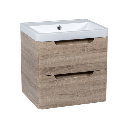 Tailored Bathrooms Monza Wall Hung Vanity Unit & Polymarble Basin (2 sizes, Country Oak) - Brand New Bathrooms